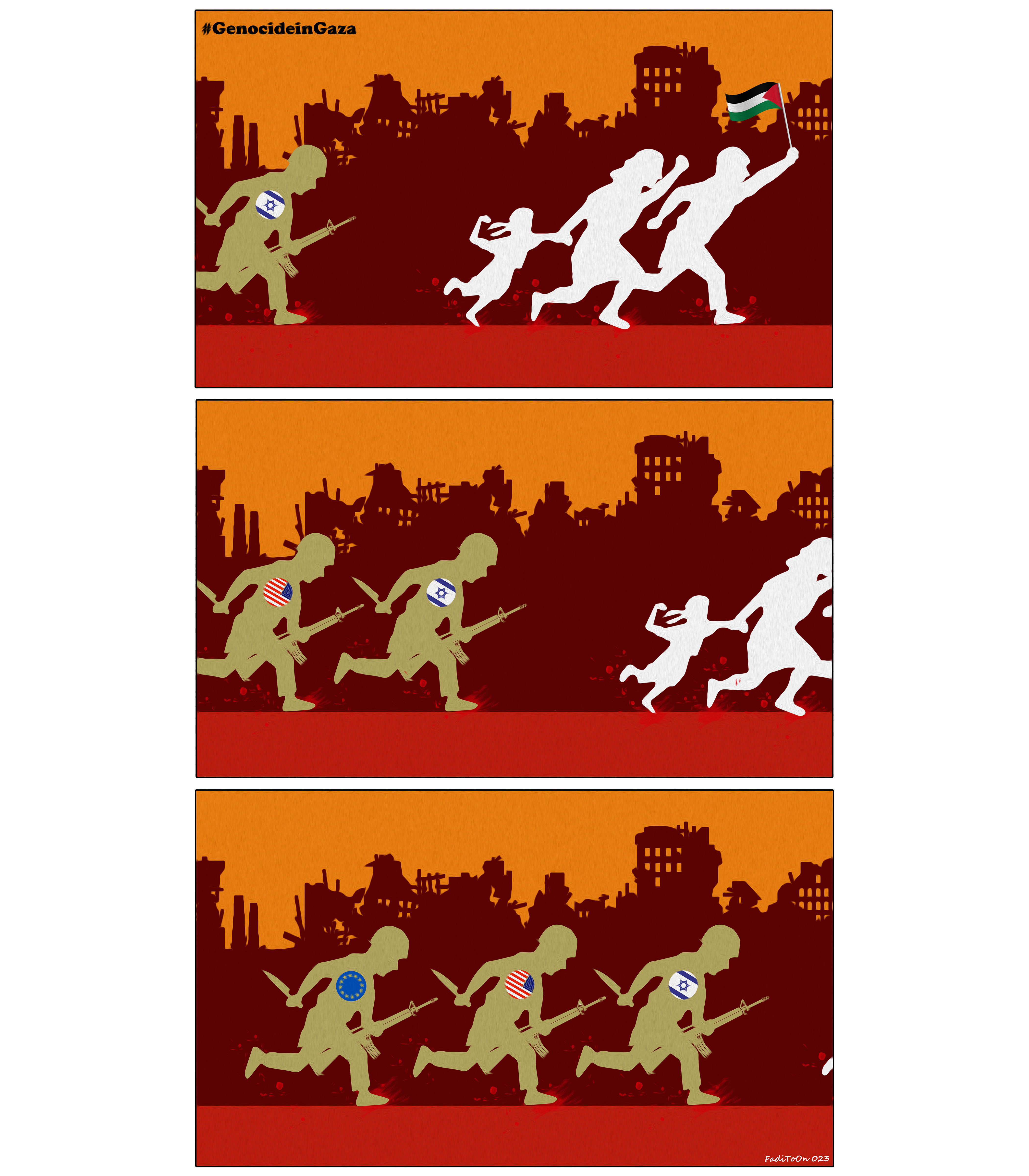 Genocide in Gaza - T-Shirt by Fadi "FadiToon" Abou Hassan